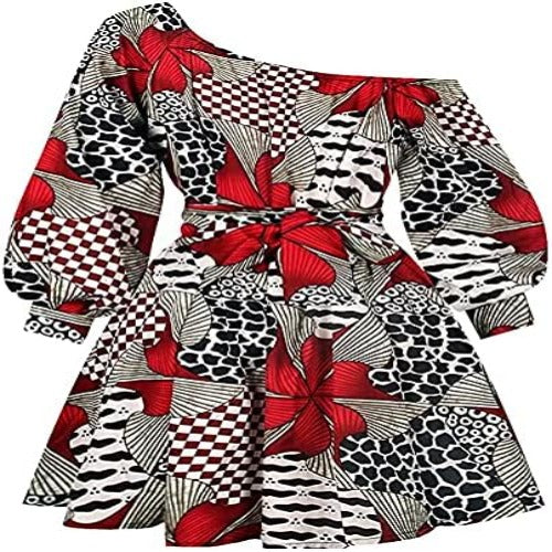 Robe Imprimée Wax à manches longues Style rétro floral