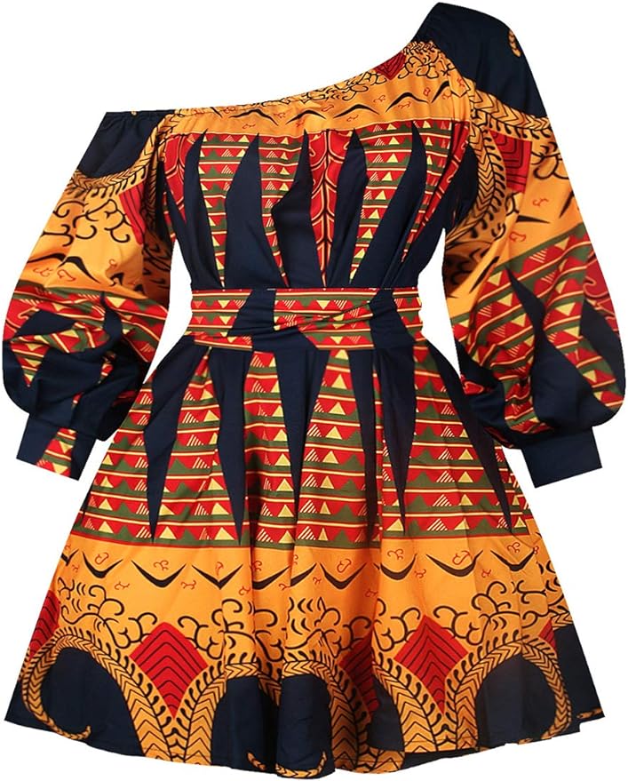 Robe Imprimée Wax à manches longues Orange