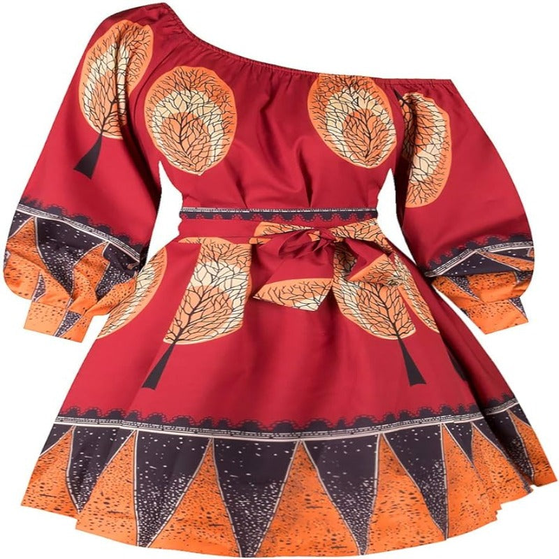 Robe Imprimée Wax à manches longues Rouge