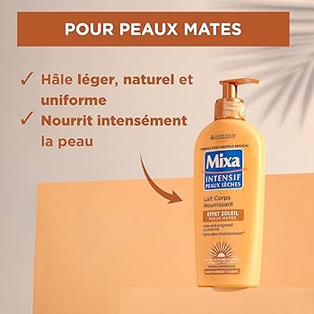 Mixa Intensif Peaux Sèches - Lait Corps Nourrissant Effet Soleil - Autobronzant - Hâle Doré Naturel Progressif et Uniforme - Peaux Claires - Hypoallergénique - 250ml