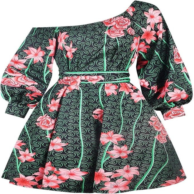 Robe Imprimée Wax à manches longues Style rétro Rosée