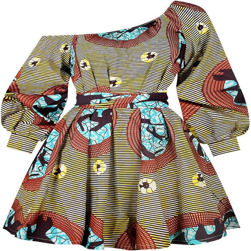 Robe Imprimée Wax à manches longues Style kaki