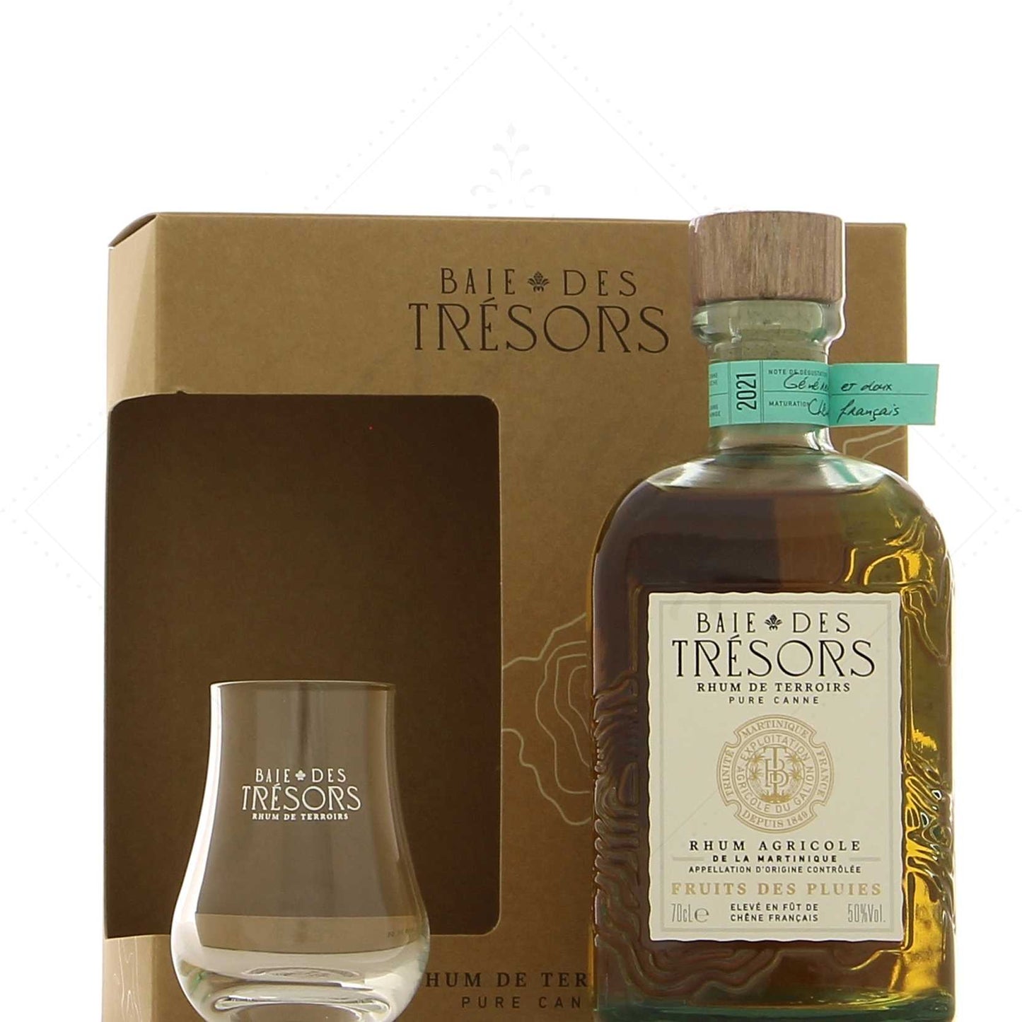 Rhum Agricole Baie des Trésors Fruits des Pluies 50° en coffret avec 1 verre