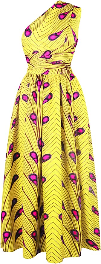 Robe Imprimée Wax Grande Taille Afrique Plume Violette fond Bleue