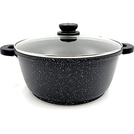 Cocotte Faitout 40 cm - Fonte d'Aluminium - Revêtement type pierre - Couvercle en verre - Tous feux dont induction - Sans PFOA