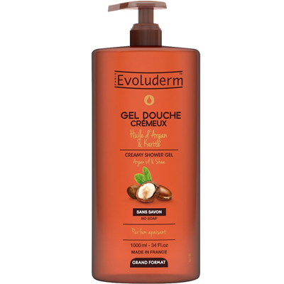 Gel douche huile d'argan et karité 1 L Evoluderm