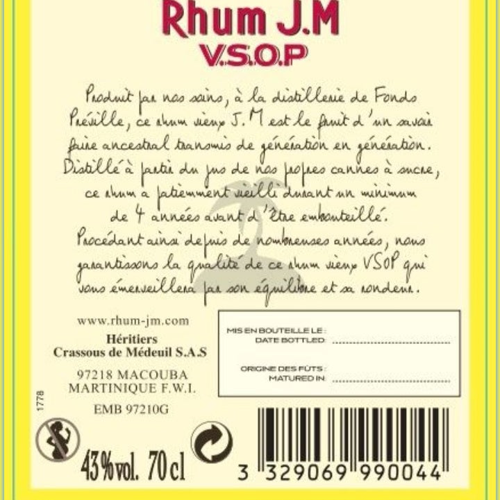 Rhum Vieux JM VSOP AOC 43° 70 cl