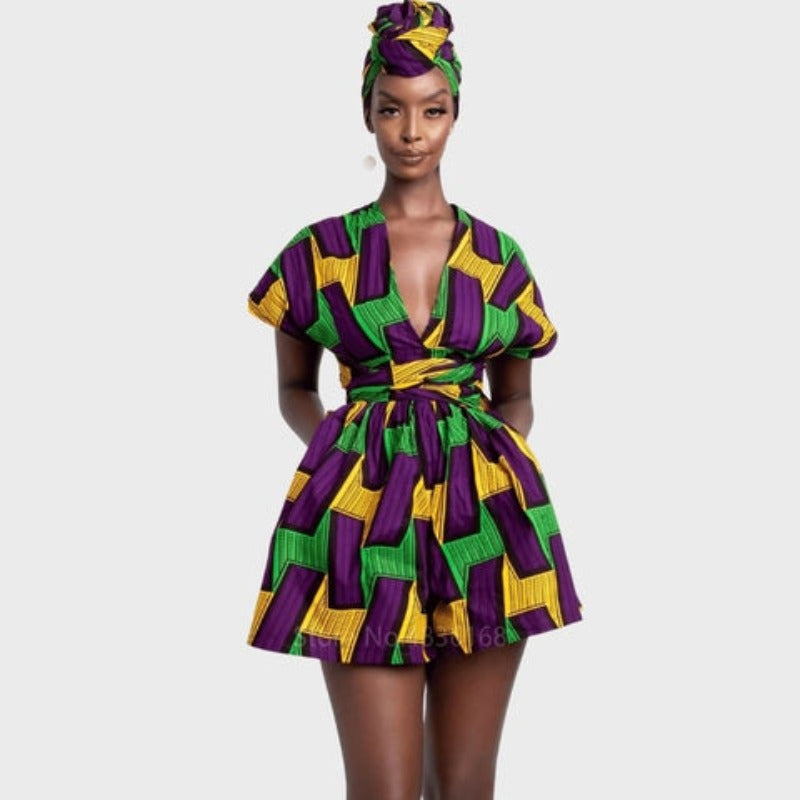 Robe Imprimée Wax Combi-short Violet jaune