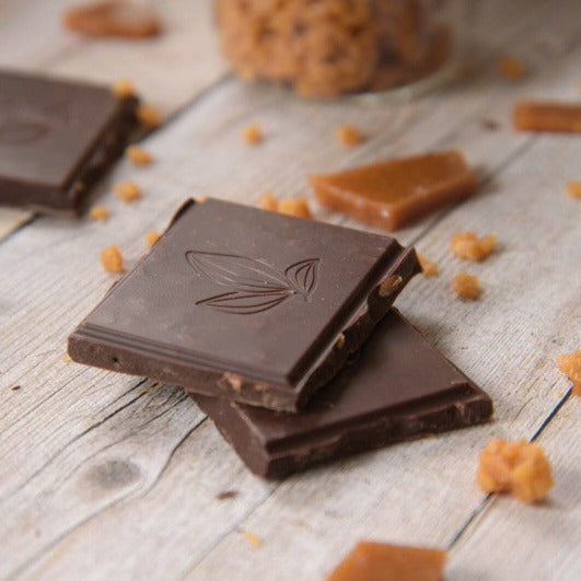 Chocolat noir Caramel Pointe de sel 65 % de Cacao Pérou/Haïti 100gr