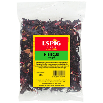 Hibiscus fleurs coupées Bissap ou Karcadé 50g - ESPIG