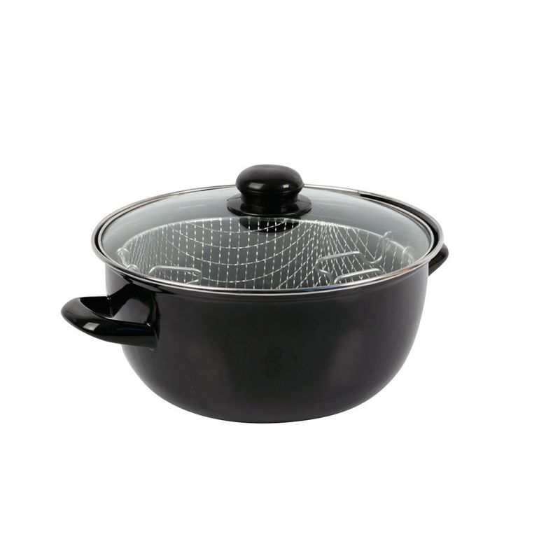 Crealys 511306 Friteuse en Acier Émaillé Diamètre: 20 cm Couvercle Verre