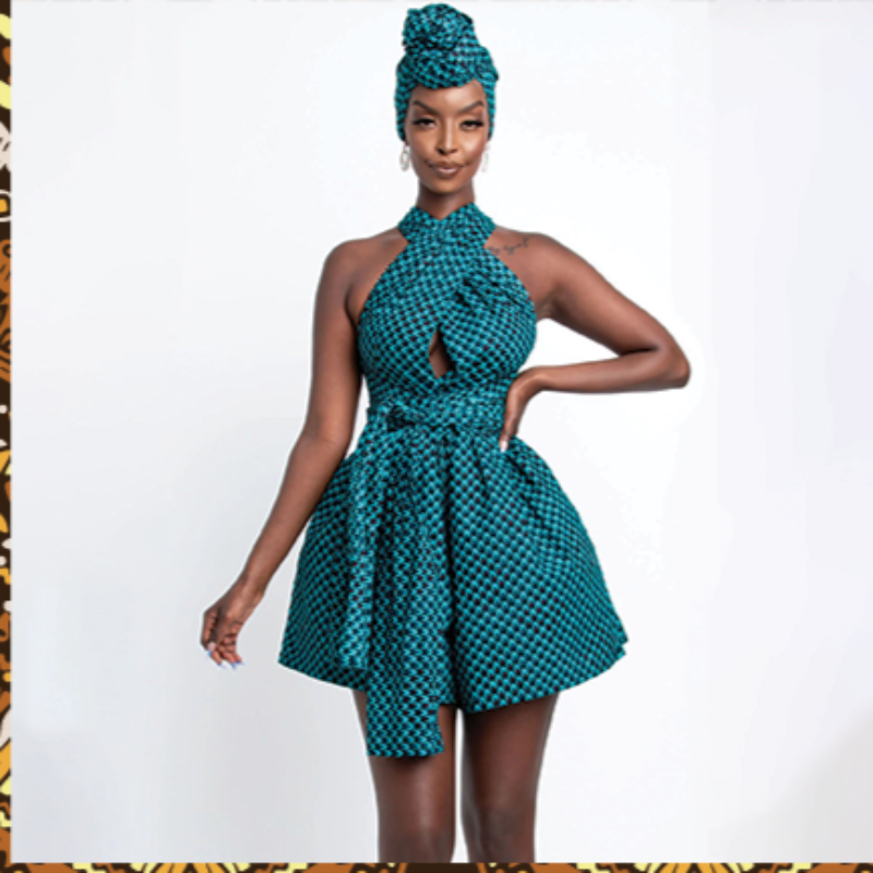 Robe imprimee Wax Combi short Bleu Antilles sur Tarn