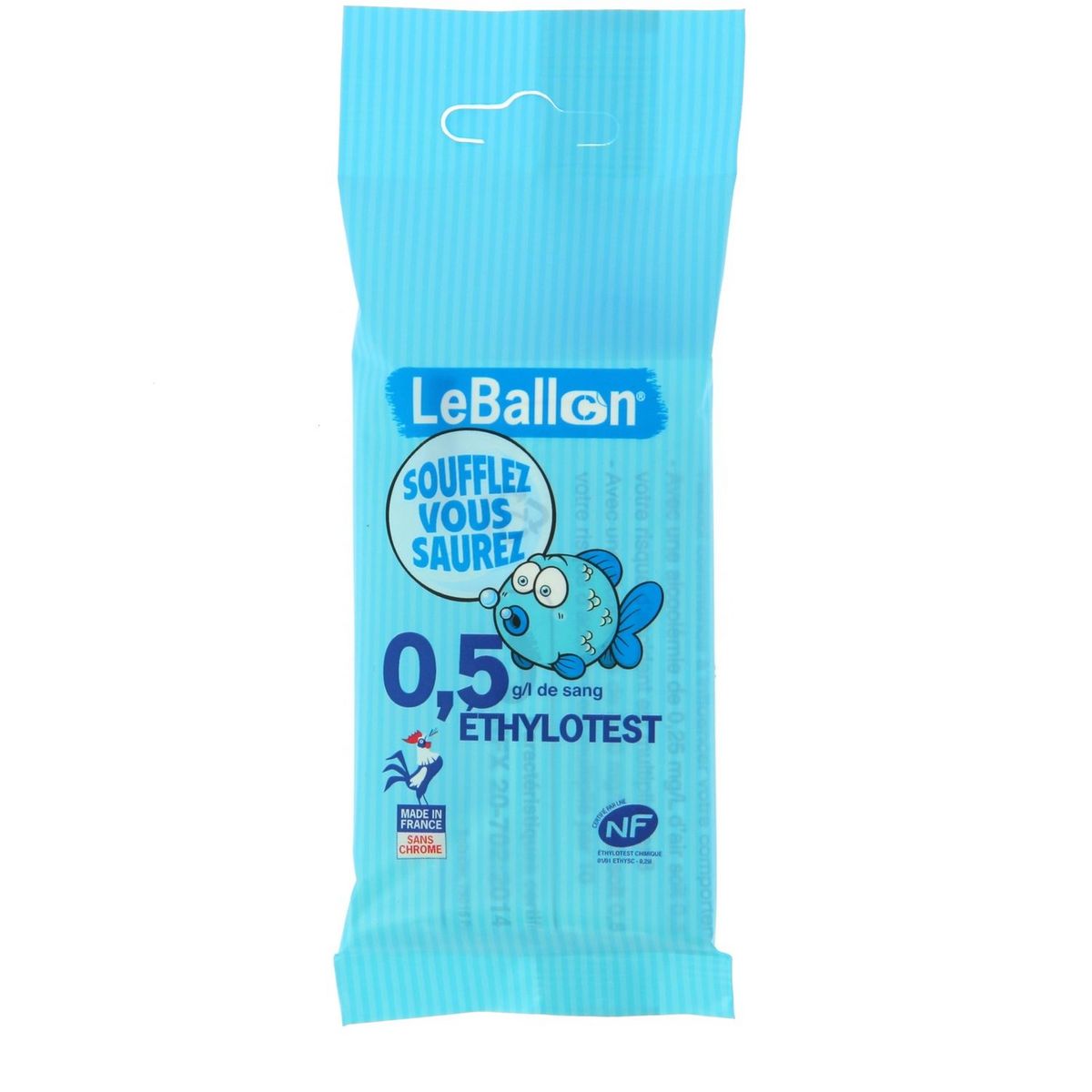 Ethylotest chimique jetable NF 0,5G sans chrome