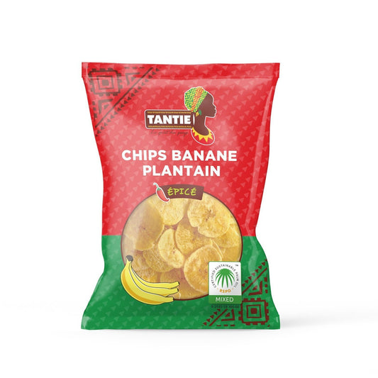 Chips Banane Plantain épicé Tantie 85g - Lot de 15