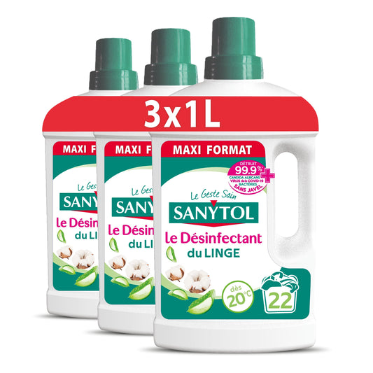 Sanytol Désinfectant du Linge Aloe Vera Fleurs de Coton 1 Litre - Lot de 3