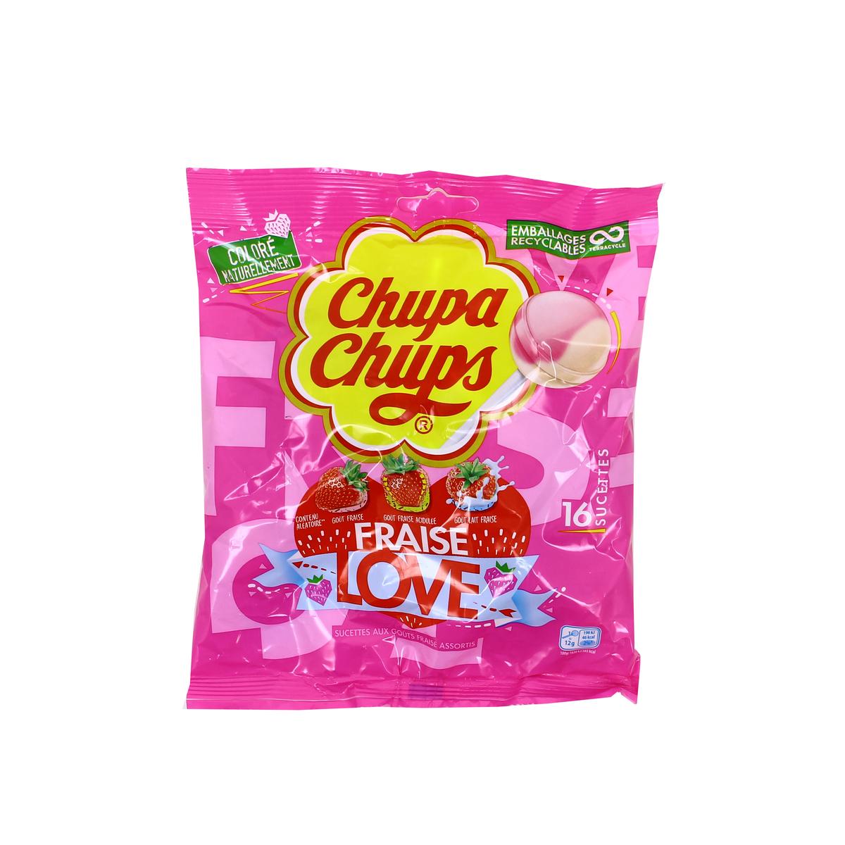 Sucettes CHUPA CHUPS - Love Fraise en sachet de 192g