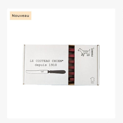 Couteau CHIEN® Edition MICRODENT MANCHE ROUGE X 6 dans boite blanche imprimée
