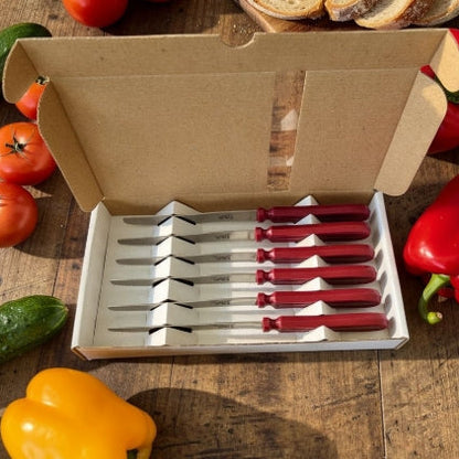 Couteau CHIEN® Edition MICRODENT MANCHE ROUGE X 6 dans boite blanche imprimée