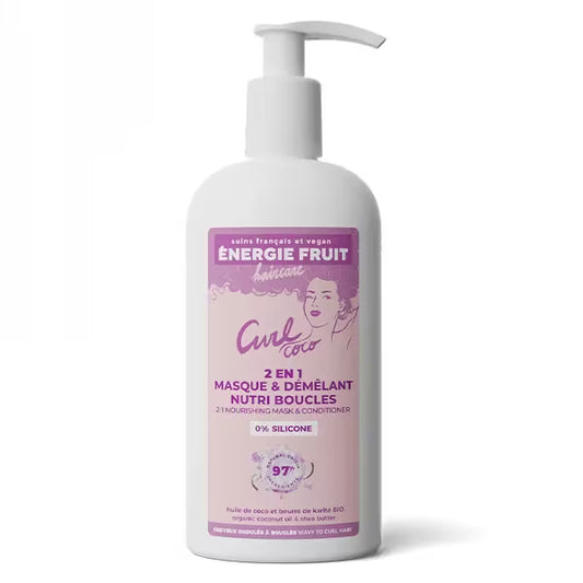 Energie Fruit 2 en 1 Cheveux Bouclés et Frisés Masque Coco & Beurre de Karité Bio 250ml