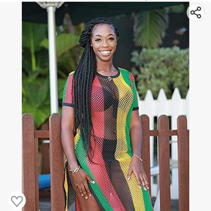 Robe midi rasta en coton au crochet multicolore avec fente latérale pour femme