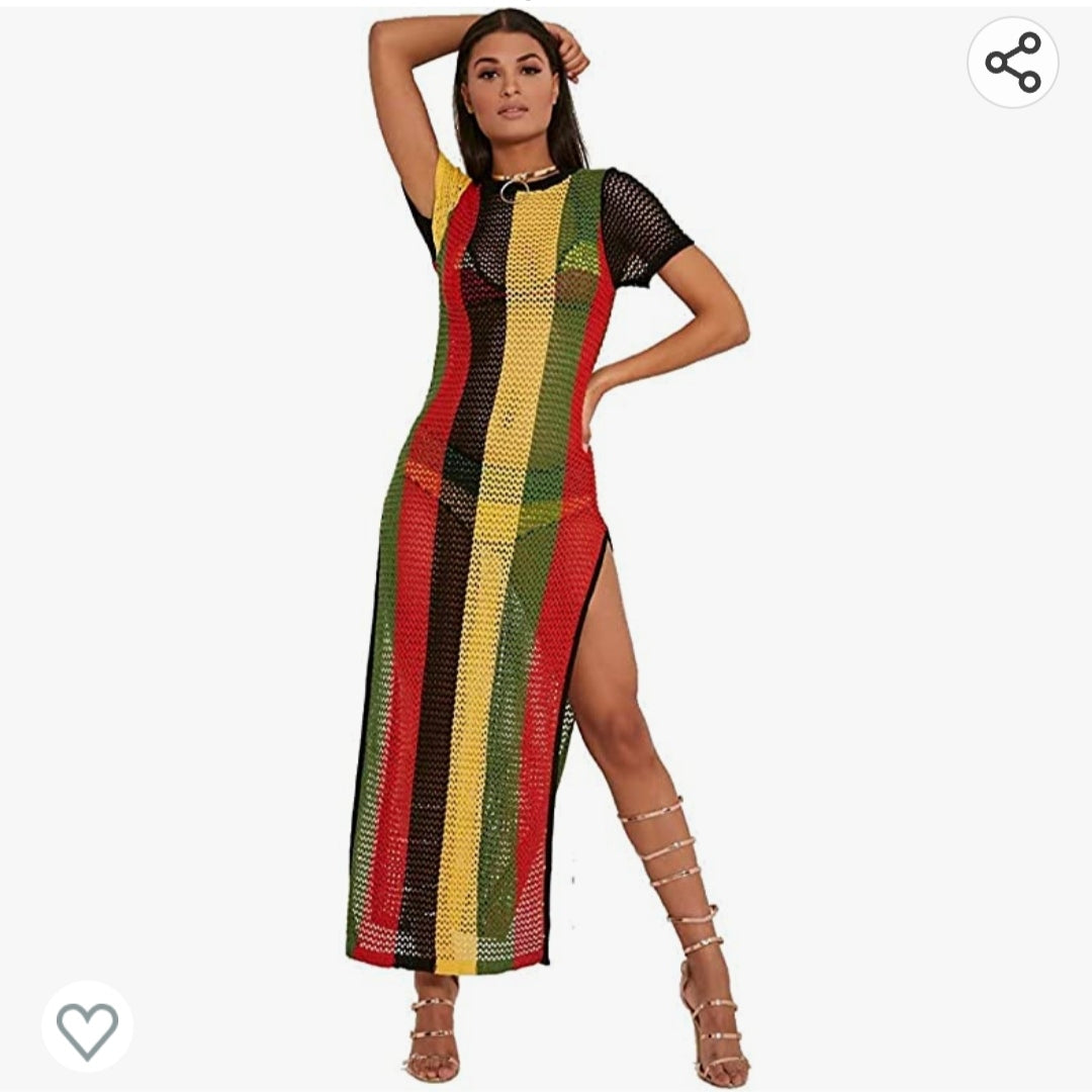 Robe rasta en coton avec fente latérale