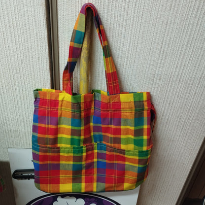 Sac cabas tissu madras artisanal