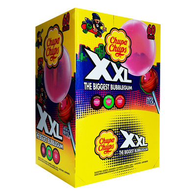 Chupa Chups Boîte présentoir XXL de 60 sucettes fourrées bubble gum