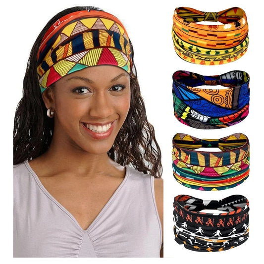Bandeau Cheveux Femme Afrique Serre Tete ( Maré tèt ) Lot de 4 : Jaune, Orange, Bleu, Noir