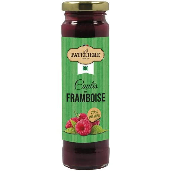 Le coulis de framboise de La Patelière est réalisé à partir de plus de 70% de fruits. Coulis bio irresistible dont va rafoler toute la famille.