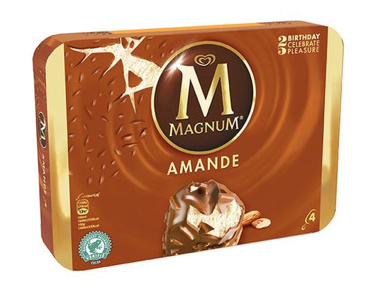 Magnum® 4 x Vanille enrobage chocolat amandes - 328 g