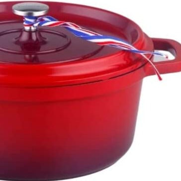 Cocotte Faitout Ø 20 cm Ronde Rouge Flammée - Fonte d'aluminium - Revêtement pierre - Tous feux dont induction - Sans PFOA