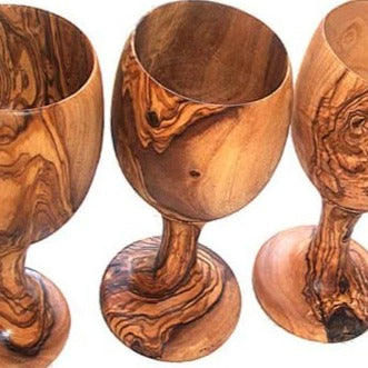 Lot de 3 Verres coupes sur pieds en bois d'olivier massif 15 cm