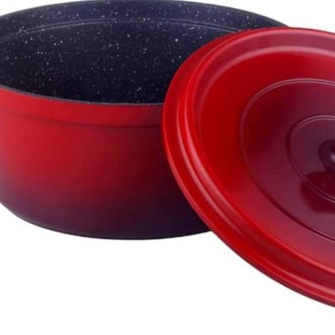 Cocotte Faitout Ø 20 cm Ronde Rouge Flammée - Fonte d'aluminium - Revêtement pierre - Tous feux dont induction - Sans PFOA