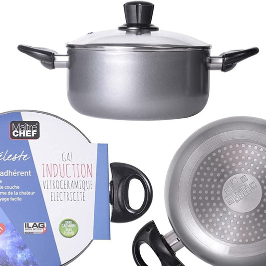 Matériau	Aluminium Type de finition	Polie Marque	MAITRE CHEF Couleur	Multicolore Dimensions de l'article L x l x H	55.5 x 34 x 27.5 centimètres