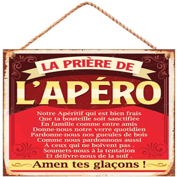 Rétro Targa Decorativa in Metallo, 20 x 20 cm, LA PRIERE DE L'APERO