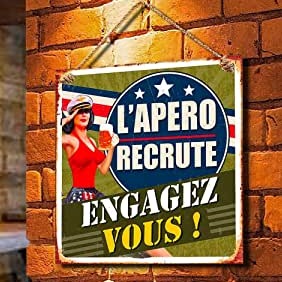Rétro Plaque Deco Metal 20x20 Cm L'Apero recrute Engagez Vous