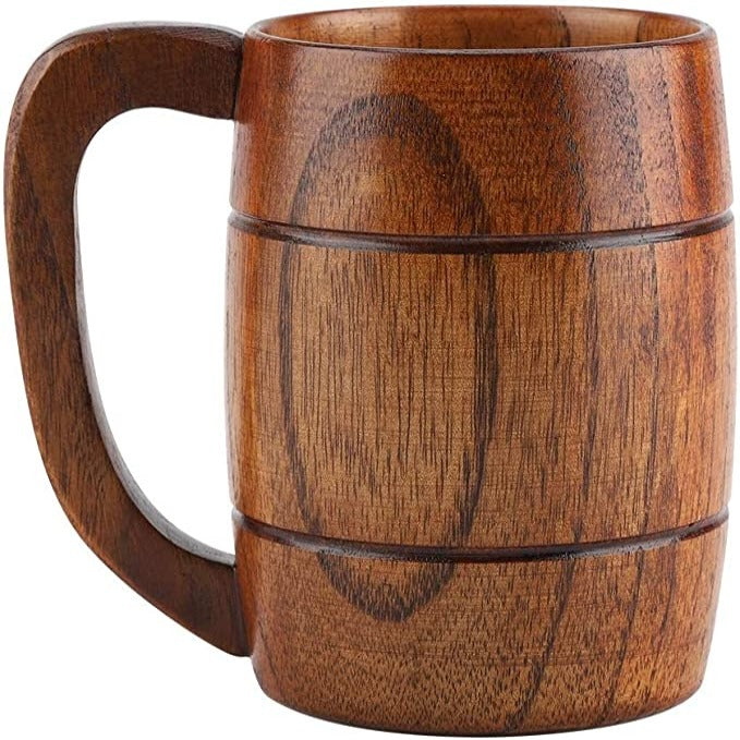 Chope à bière classique en bois massif, naturel, grande capacité, grande tasse à thé avec poignée