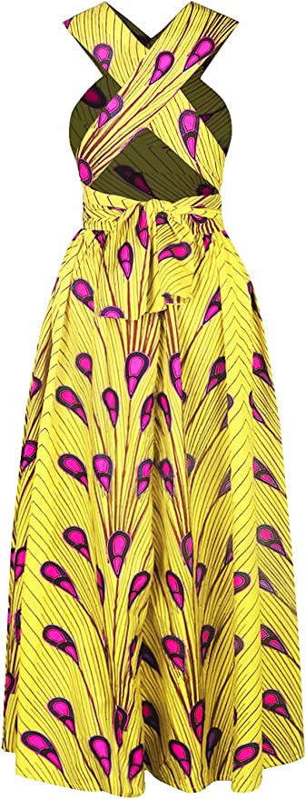 Robe Imprimée Wax Grande Taille Afrique Plume Violette fond Bleue