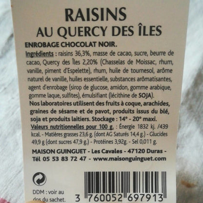 Chocolats Noir aux Raisins Quercy des îles 80g