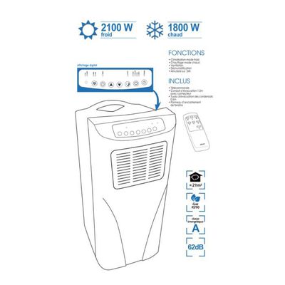 Airton climatiseur mobile réversible 2000W 7000 BTU Froid / Chaud