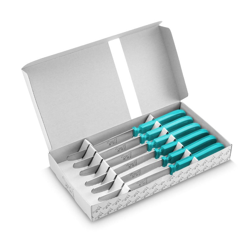 Coffret de 6 Couteaux Chien ® Bleu Boite Blanche Imprimée