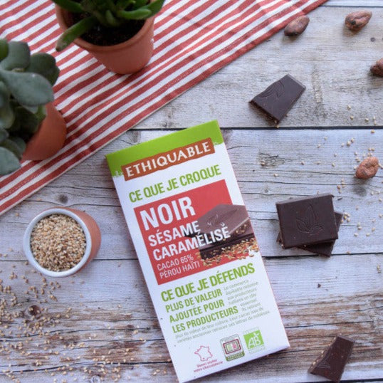 Chocolat Noir bio Ethiquable Caramel Pointe de sel 65% Haïti