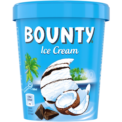 Crème glacée Bounty noix de coco et sauce chocolat au lait 450 ml