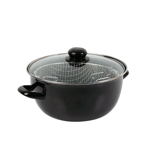 Crealys 511306 Friteuse en Acier Émaillé Diamètre: 20 cm Couvercle Verre