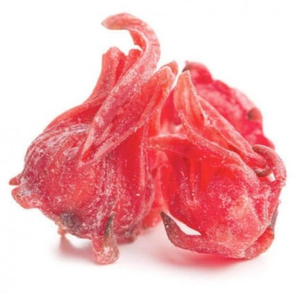 Origine : Thaïlande (Date Limite d'Utilisation Optimale : Mars 2024).  Variété : hibiscus sabdariffa (nom scientifique).  Autres noms : bissap, carcadé, oseille de Guinée, etc.  Mode de séchage : déshydratation : trempage dans un bain de sucre avant séchage naturel.