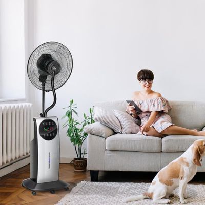 Ventilateur brumisateur sur roulettes - oscillant silencieux 90 W avec télécommande - minuterie 3 modes 3